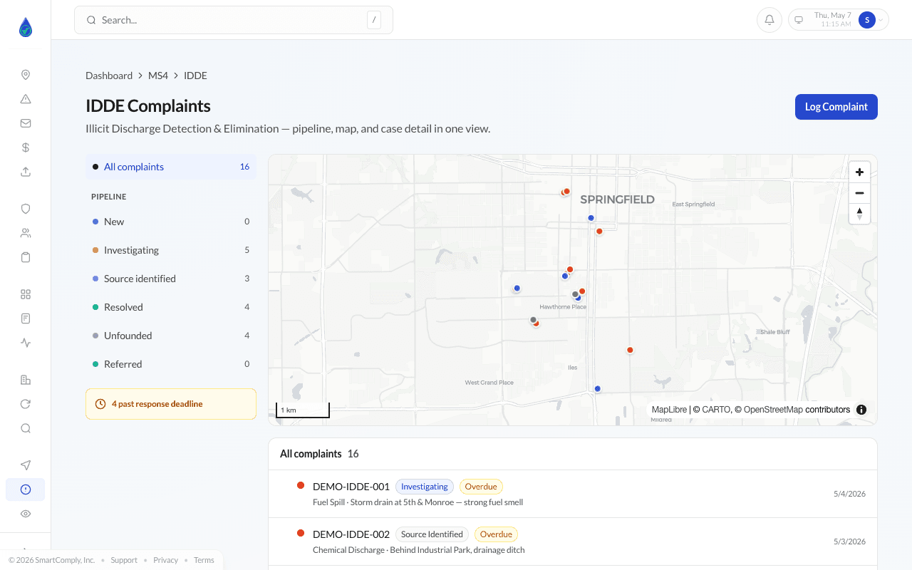 IDDE complaint case workflow with priority and status